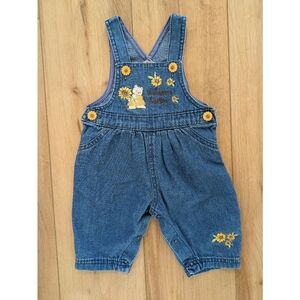 Vintage Embroidered ' Autumn Garden' Teddy Bear Sunflower Denim Overalls